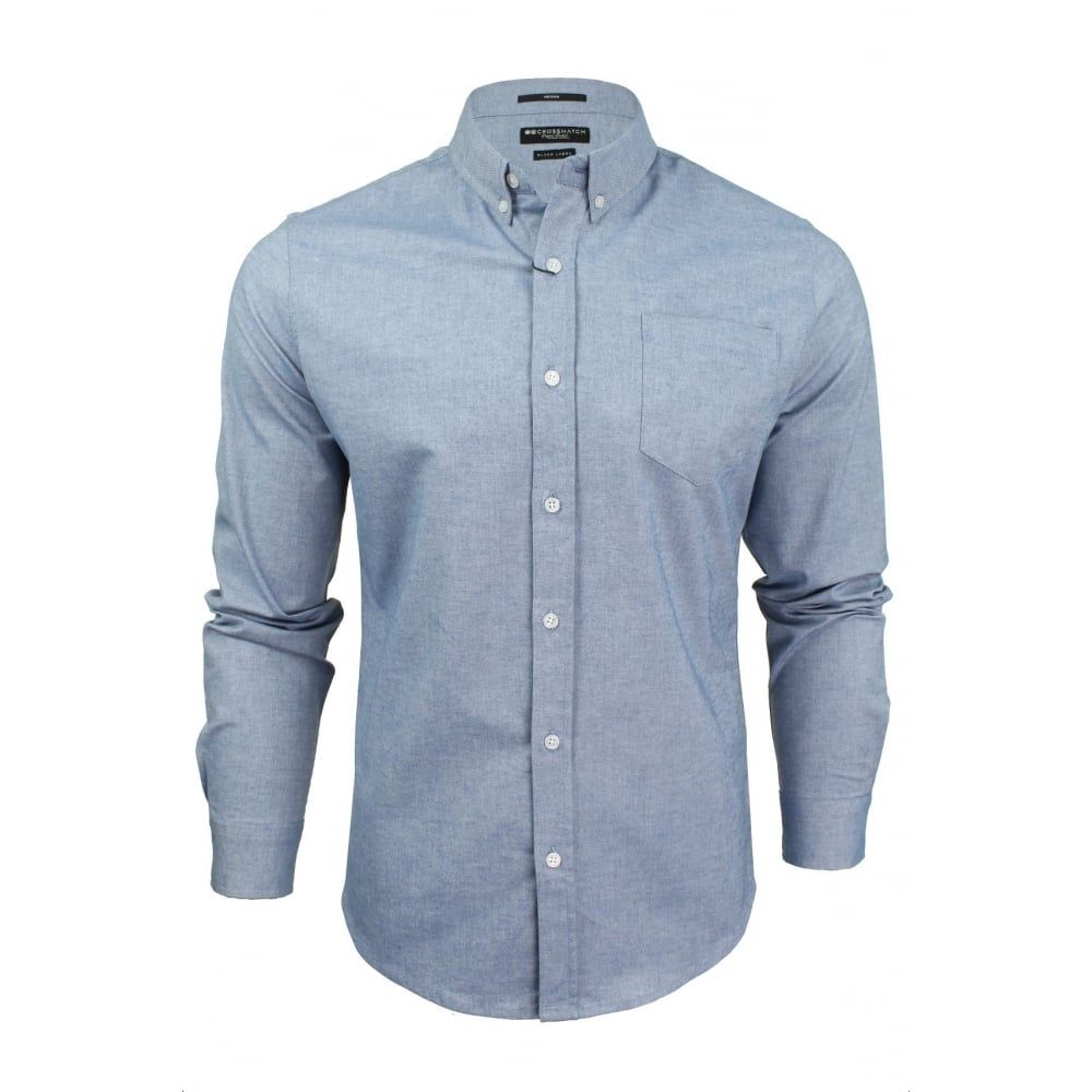 Crosshatch Mens Oxford Almond Cotton Shirt Sky Blue