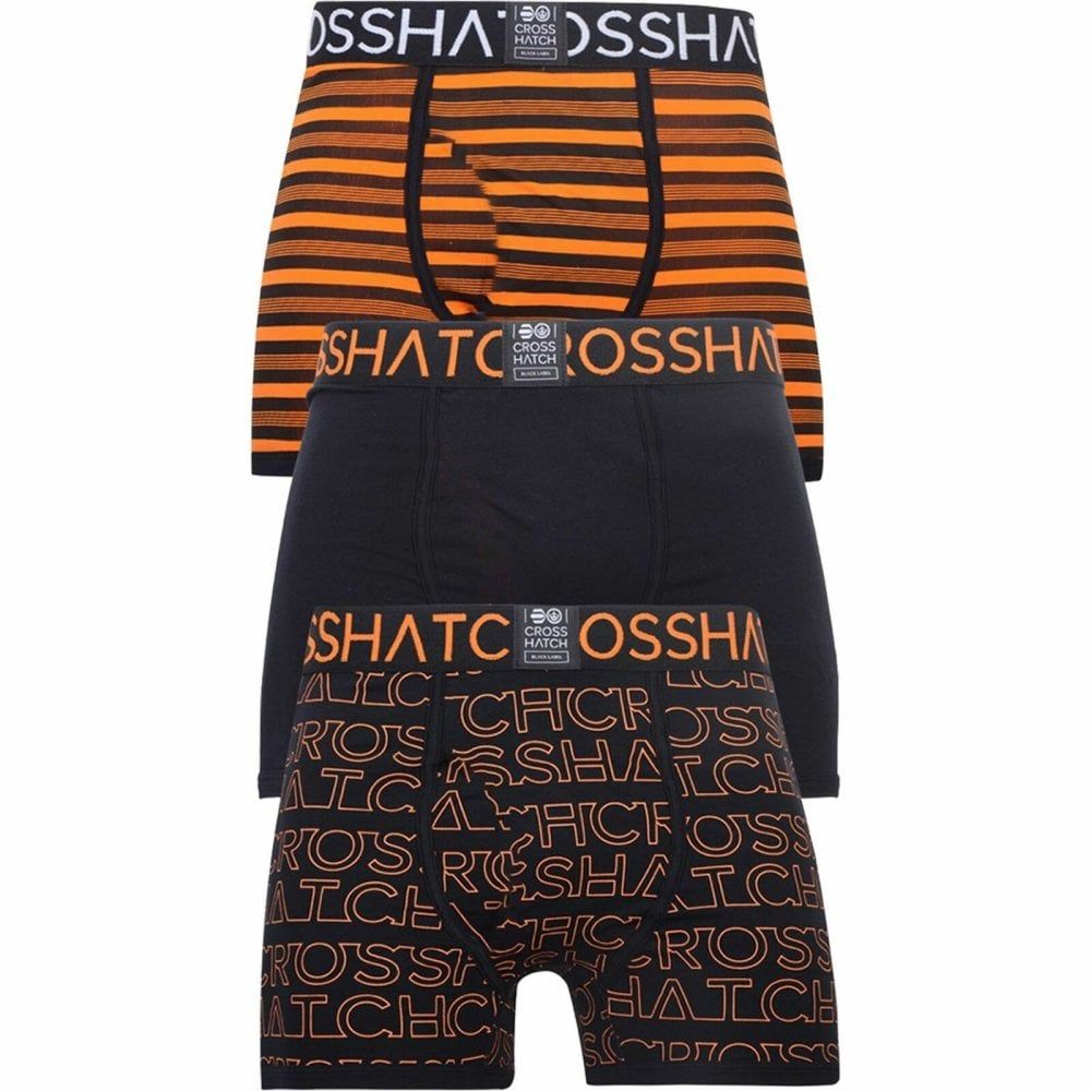 Crosshatch 3 Pack Logoline Designer Boxer Trunks Underwear Black