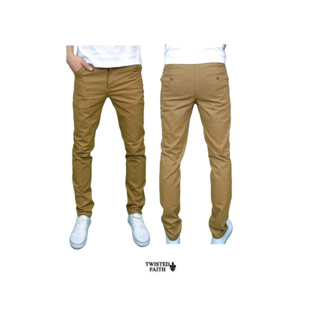 Twisted Faith Mens Designer Slim Fit Tobacco Chinos