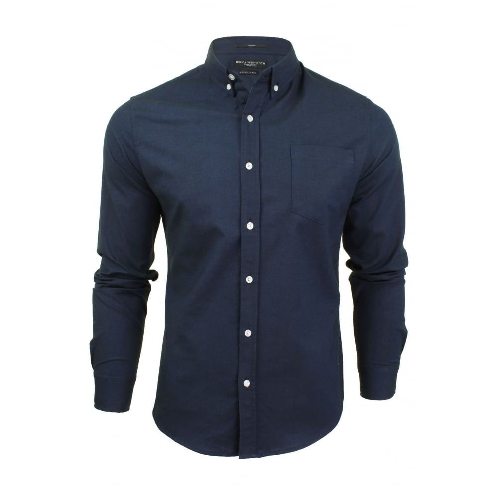 Crosshatch Mens Oxford Almond Cotton Shirt Navy