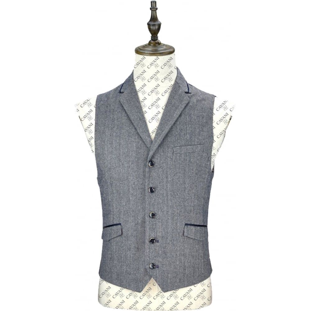 Cavani Mens Brera Plain Herringbone Tweed Waistcoat  