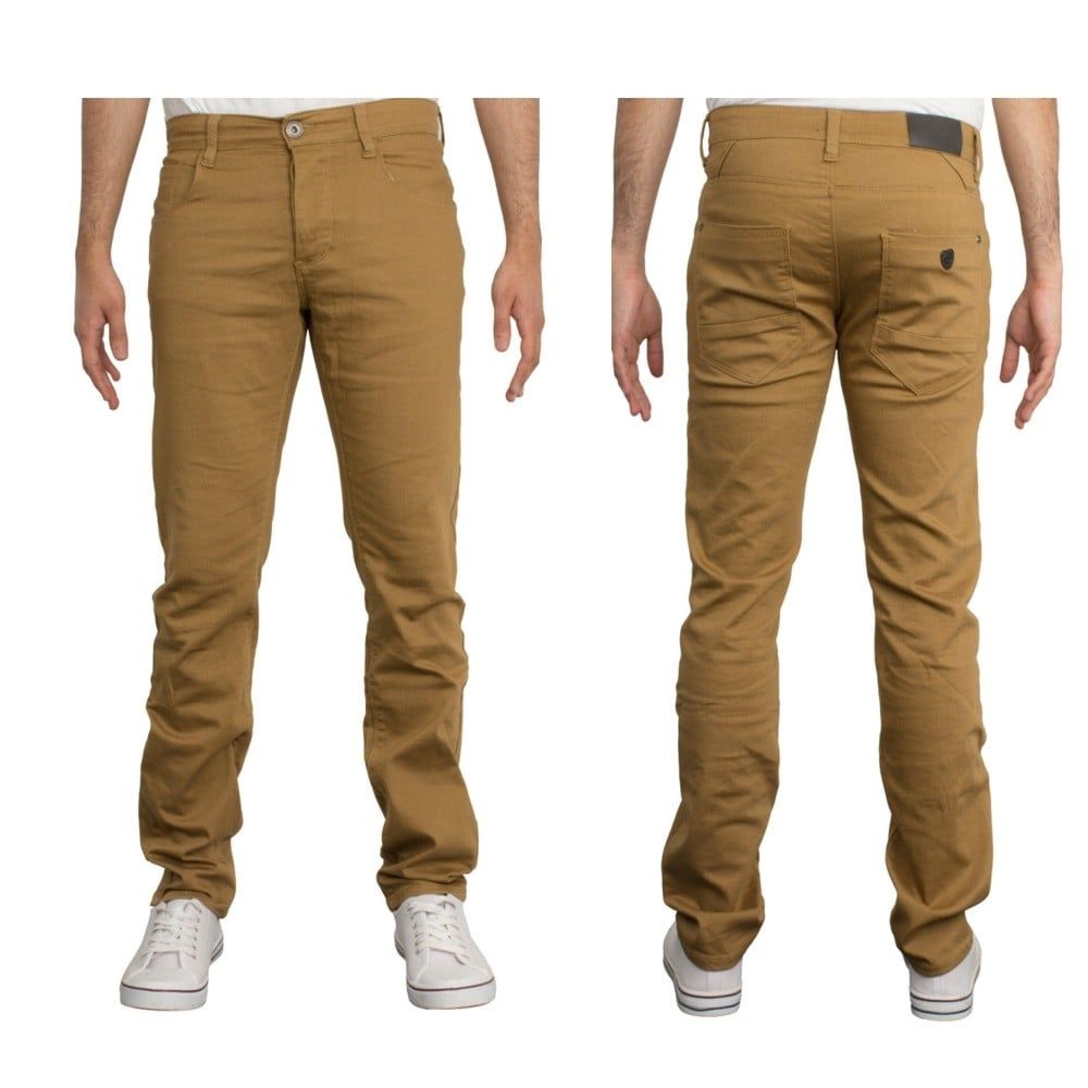 Enzo New Mens Skinny Slim Fit Stetch Designer Tan Jeans Chinos