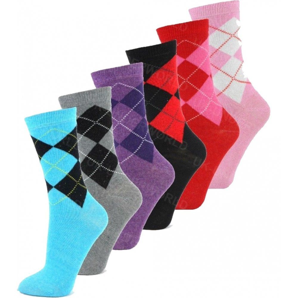 6 Pairs Ladies Womens Coloured Design Socks Cotton Blend Designer Adults 4-7