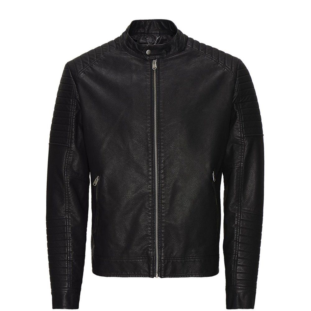 Jack and Jones Mens Designer Casual Tano Biker Jacket Black