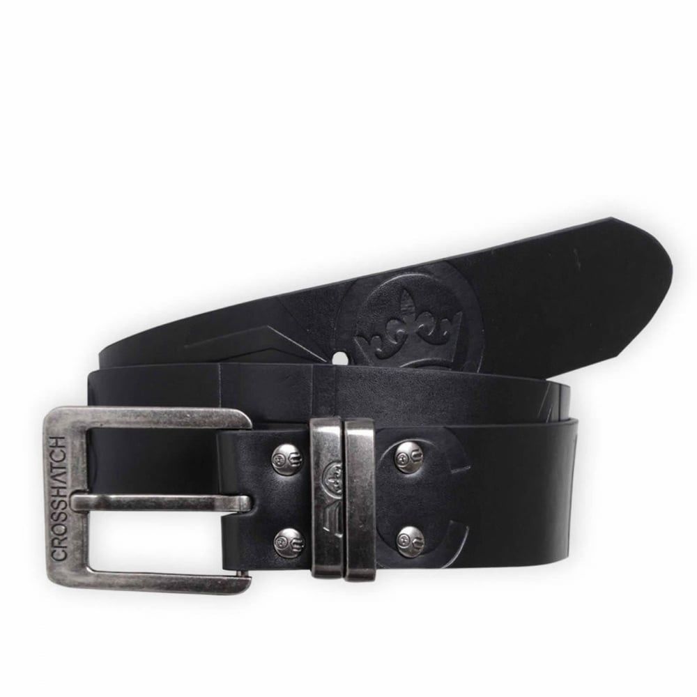 Mens New Belt Crosshatch Chucker Embossed Design PU Leather Look Black