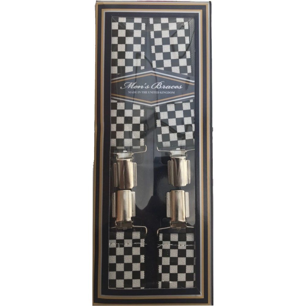 Threads Mens Heavy Duty Black & White Checker Braces Trouser Belt Suspender 1.5" 35mm Wide