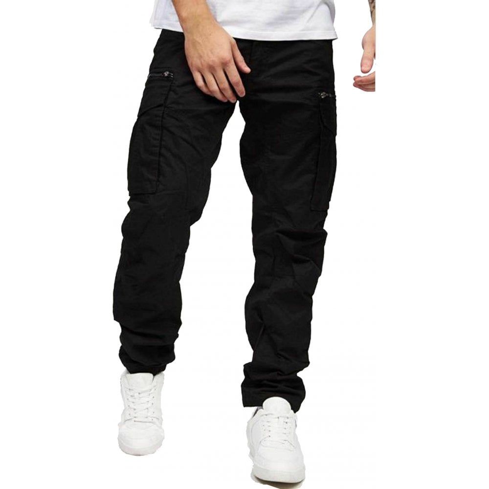 Mens Crosshatch New CARGO Pocket Combat Cotton Black Jeans