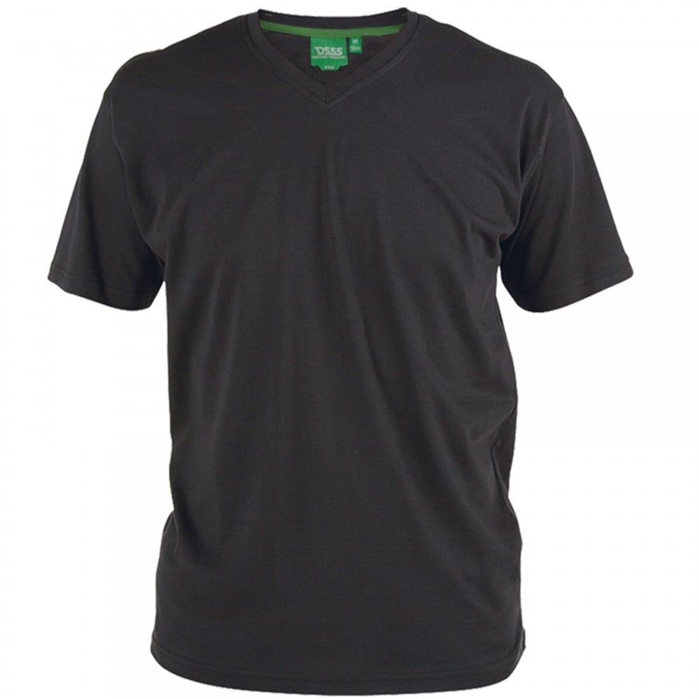 Mens D555 New Premium Weight Combed Cotton King Size V Neck T-Shirt Black