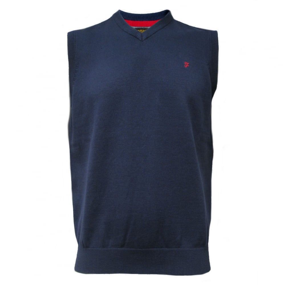 Farah Mens Stern Tank Top Vest Knitted V Neck Jumper Midnight Melange