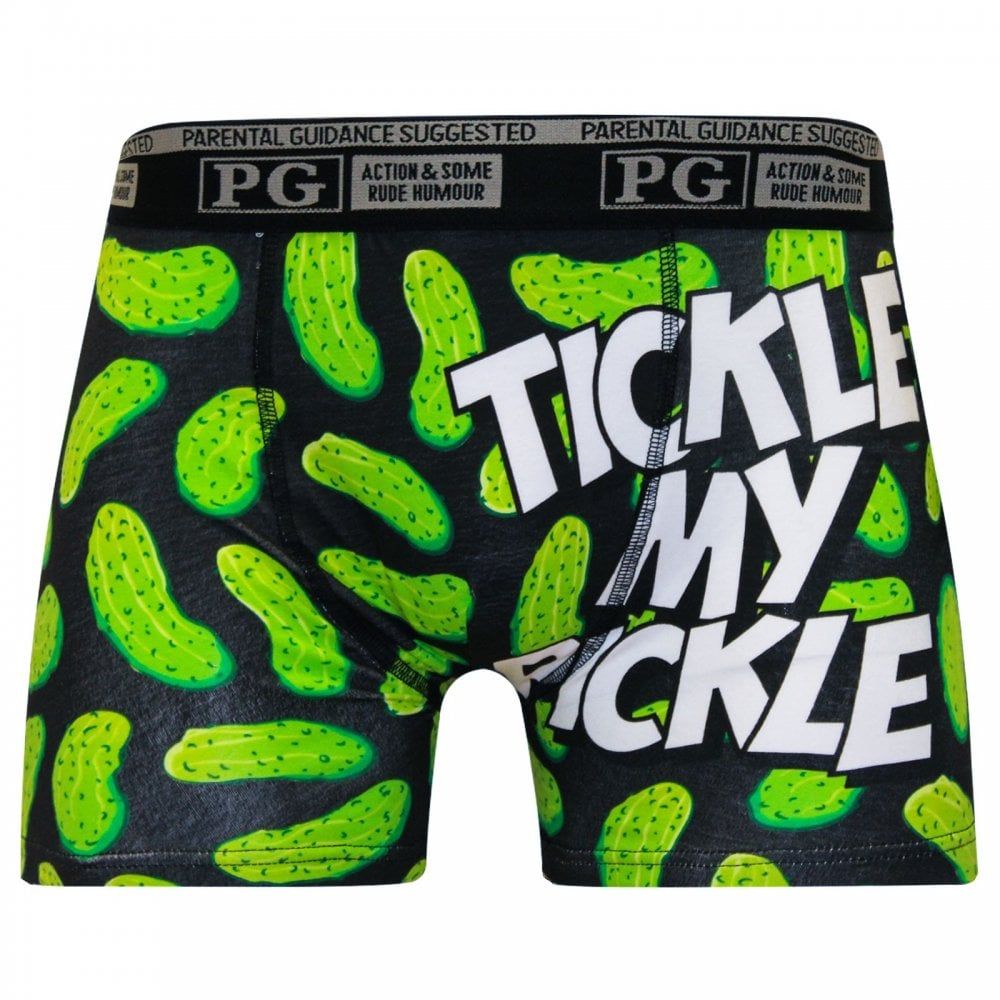 Mens PG Men's Tickle My Pickle Cartoon Novelty Boxer Shorts Trunks Black