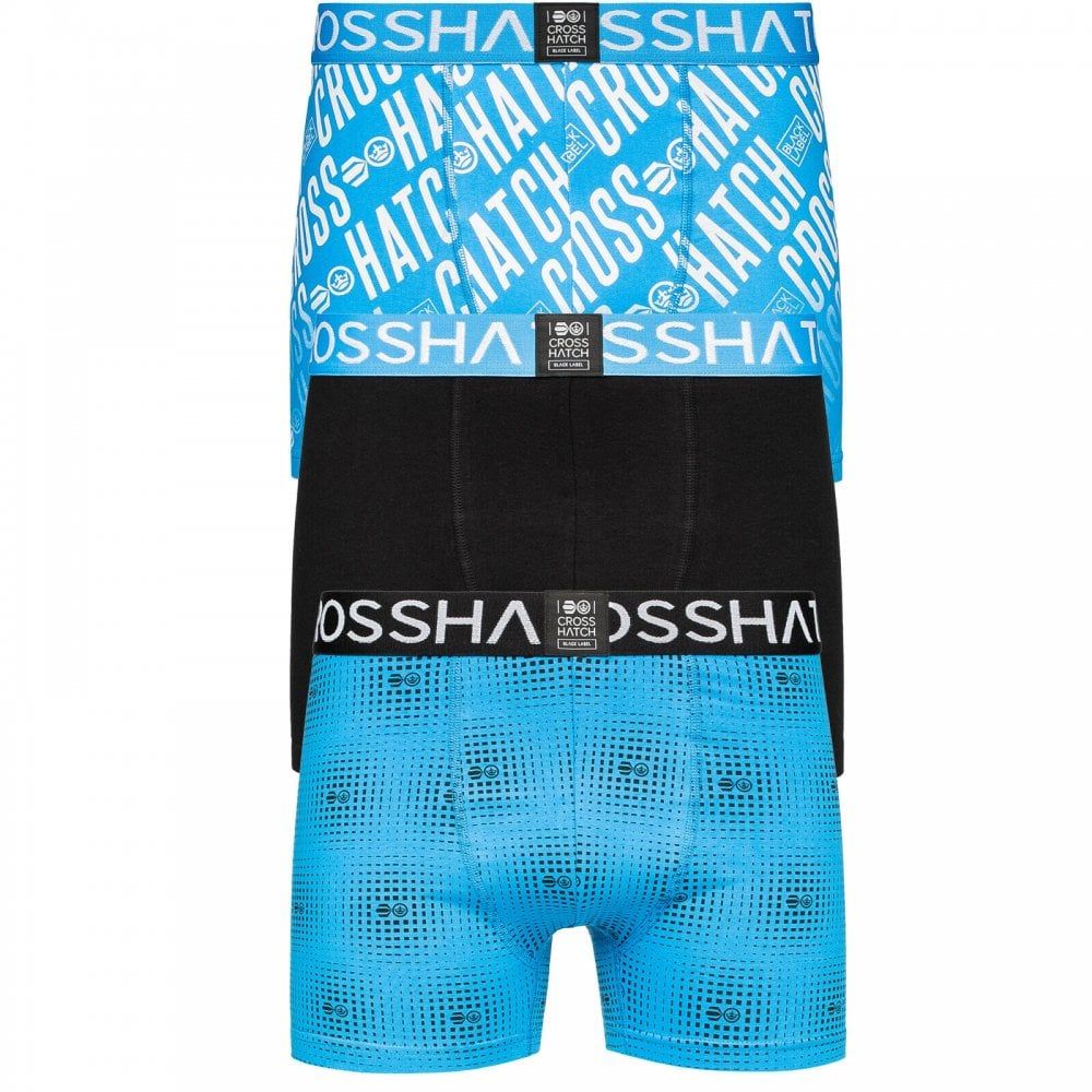 Crosshatch 3 Pack Fadez Designer Boxer Trunks Underwear Black Blue