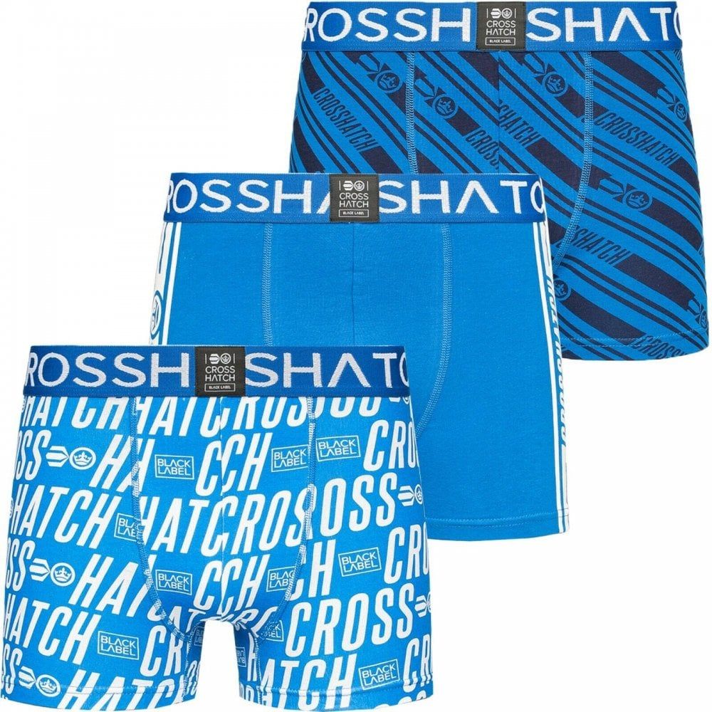 Crosshatch 3 Pack Italica Designer Boxer Trunks Underwear Classic Blue