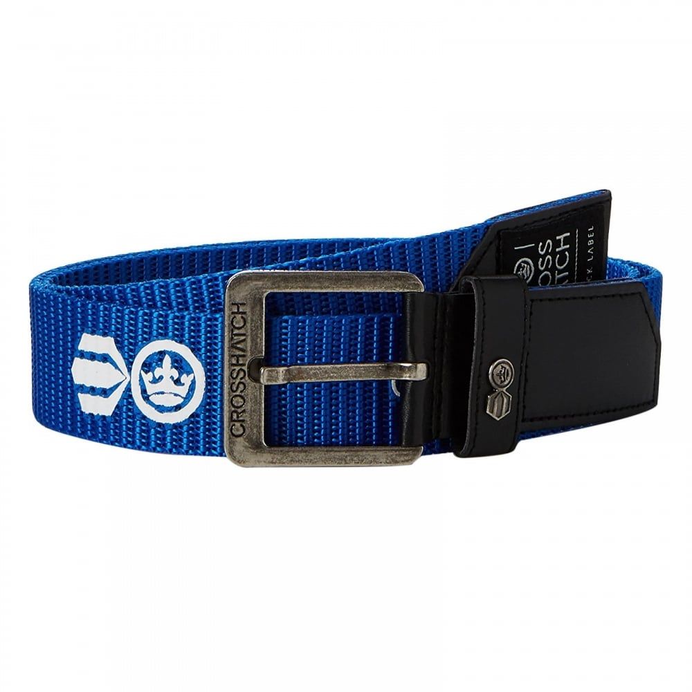 Crosshatch Mens Branded Lineman Webbed Canvas Designer PU Nylon Belt Deep Azure