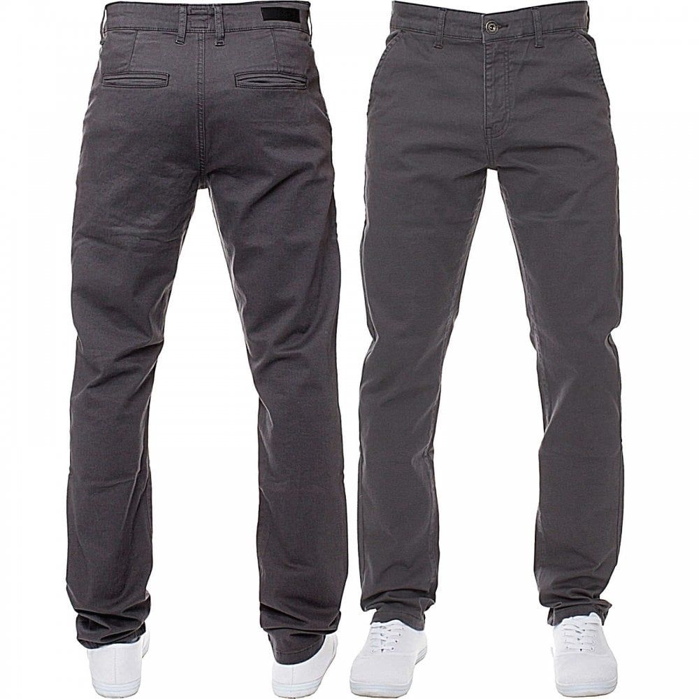 Enzo New Mens EZ348 Slim Fit Stretch Designer Grey Jeans Chinos