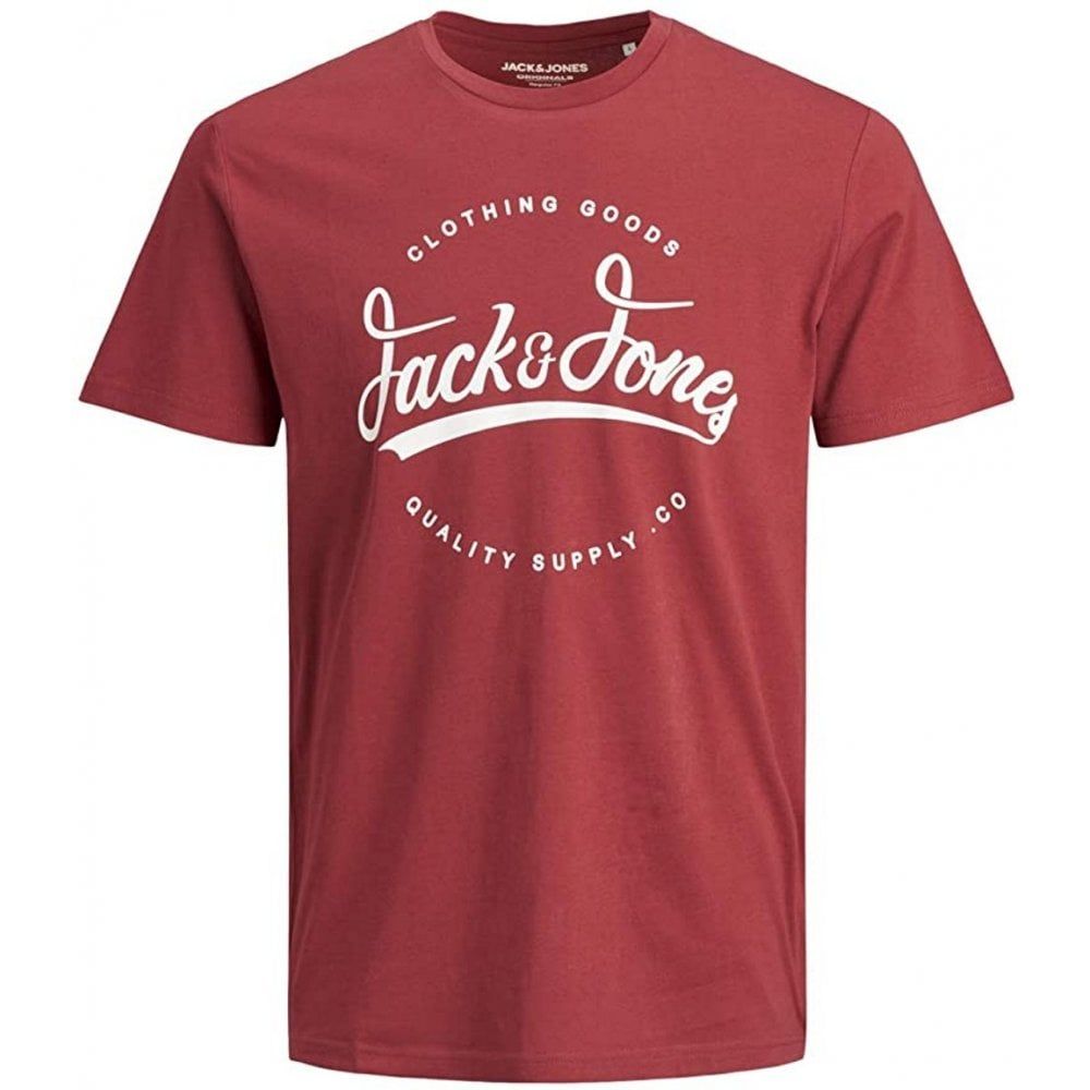 Mens Jack & Jones New Raffy Designer Classic T Shirt Brick Red
