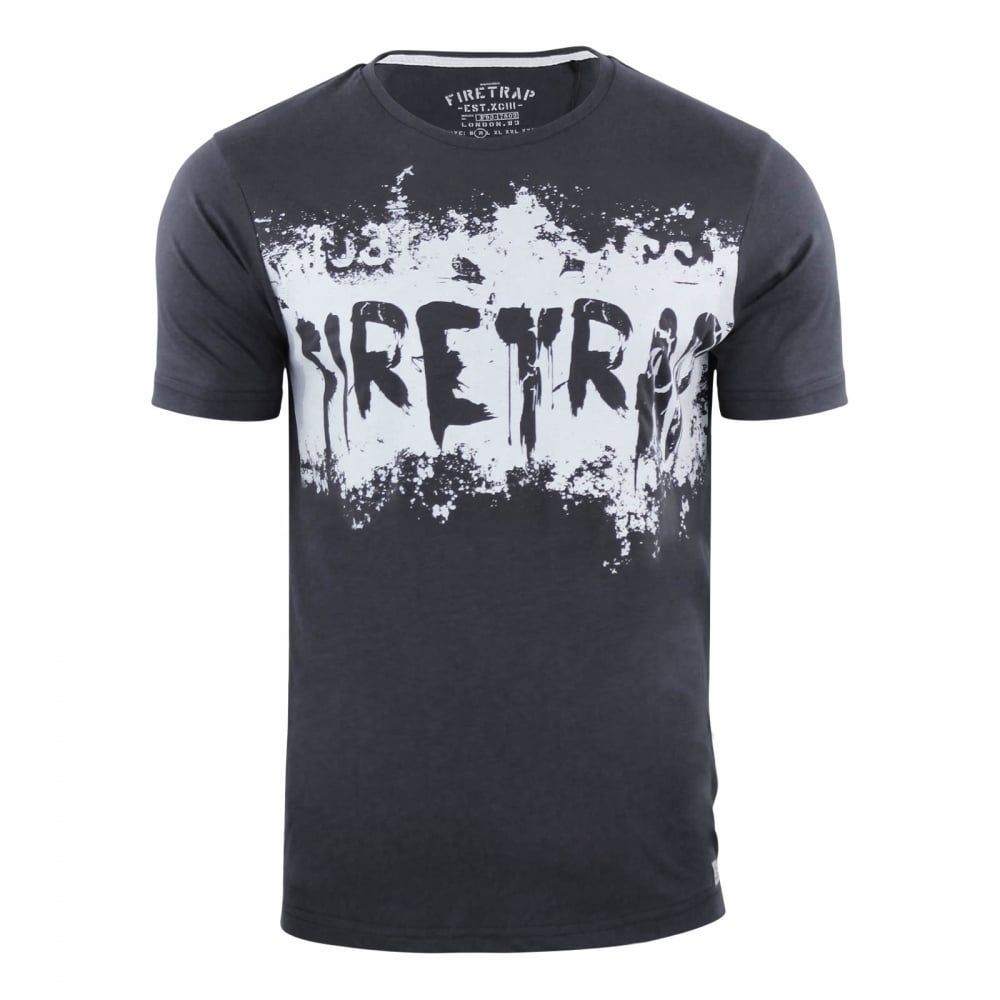 Firetrap Mens Ruxton Branded Designer Casual Blackseal T Shirt Raven