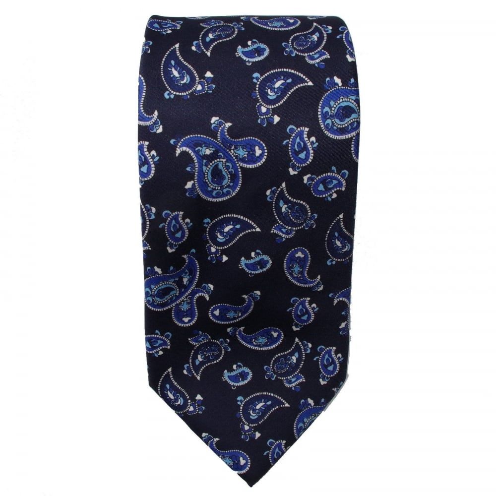 Warrior Mens Mod Style Blue Vintage Paisley Tie 1970s Look