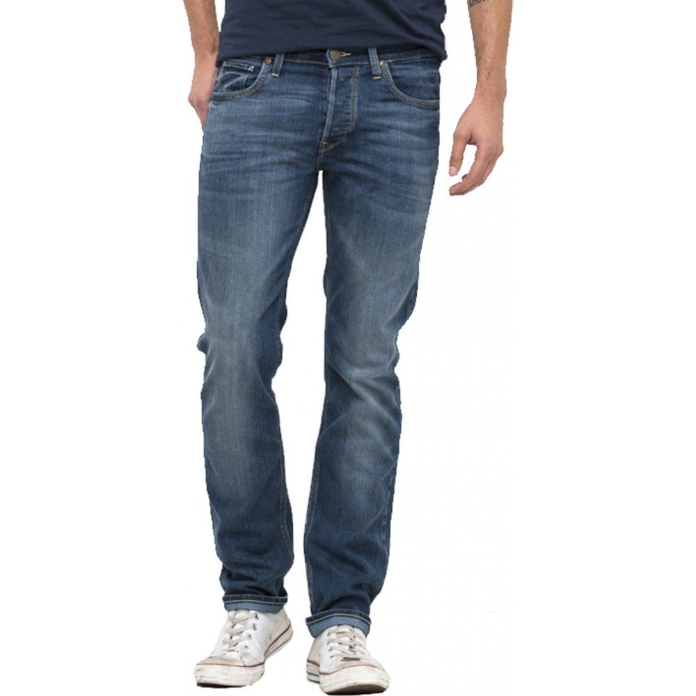 Lee Powell Mens Slim Fit Mid Distressed Jeans Blue Legacy