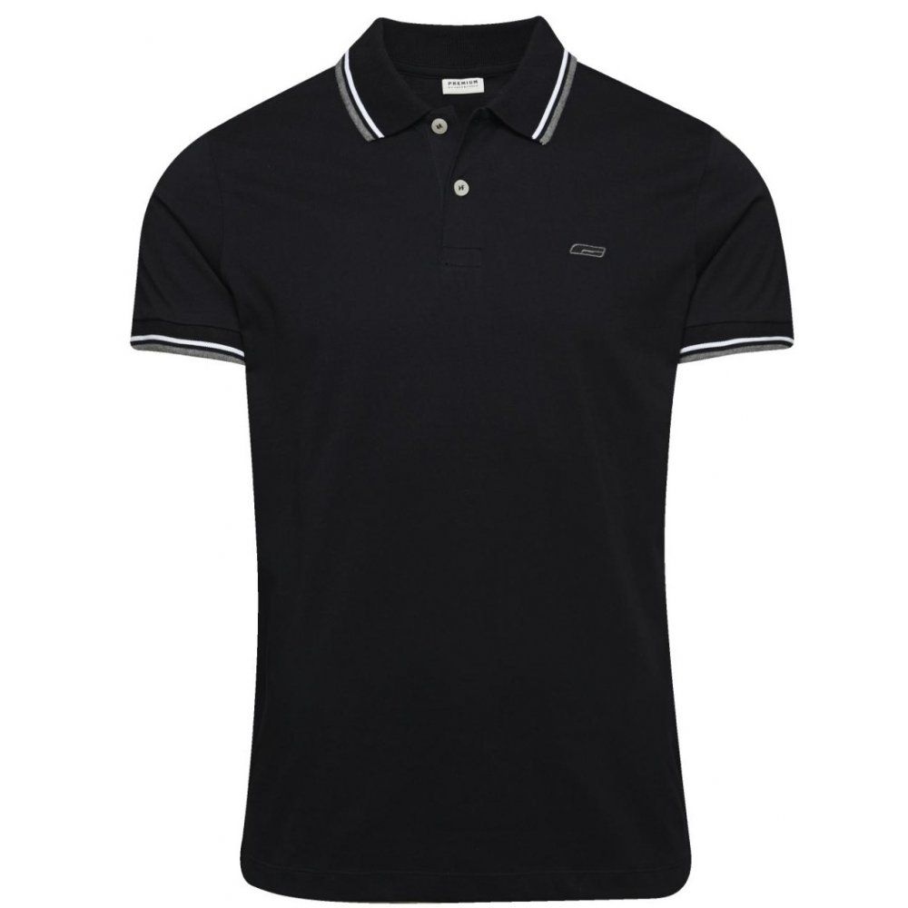 Jack & Jones Contrast Slim Fit Jersey Polo Shirt Black