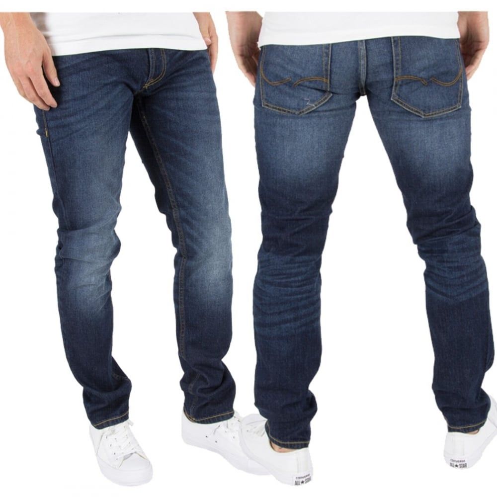 Jack & Jones Mens Tim CR011 Original Slim Fit Distressed Jeans Dark Used Look