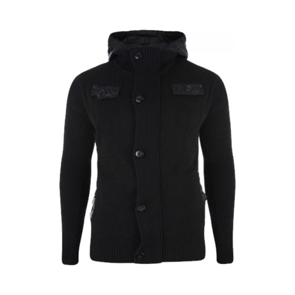 Shavlax Nylon 2 Layers Knitted Button Zip Up Hooded Black