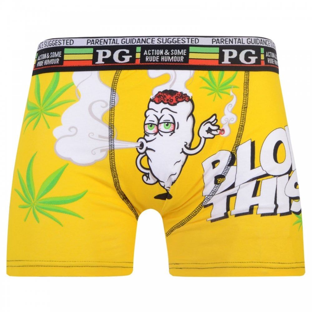 Mens PG Men's Blow This Cartoon Novelty Boxer Shorts Trunks Yellow