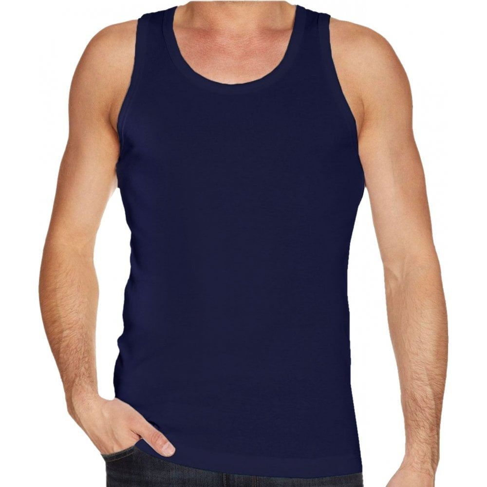 Mens Plain new 100% Cotton Vests Tank Tops Training Gym Navy