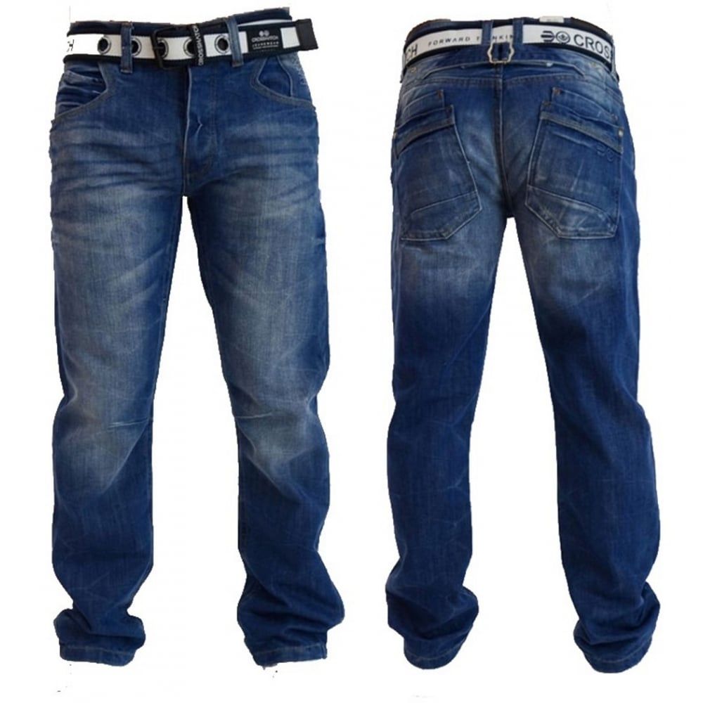Crosshatch Mens Baltimore Straignt Leg Jeans Mid Used Look