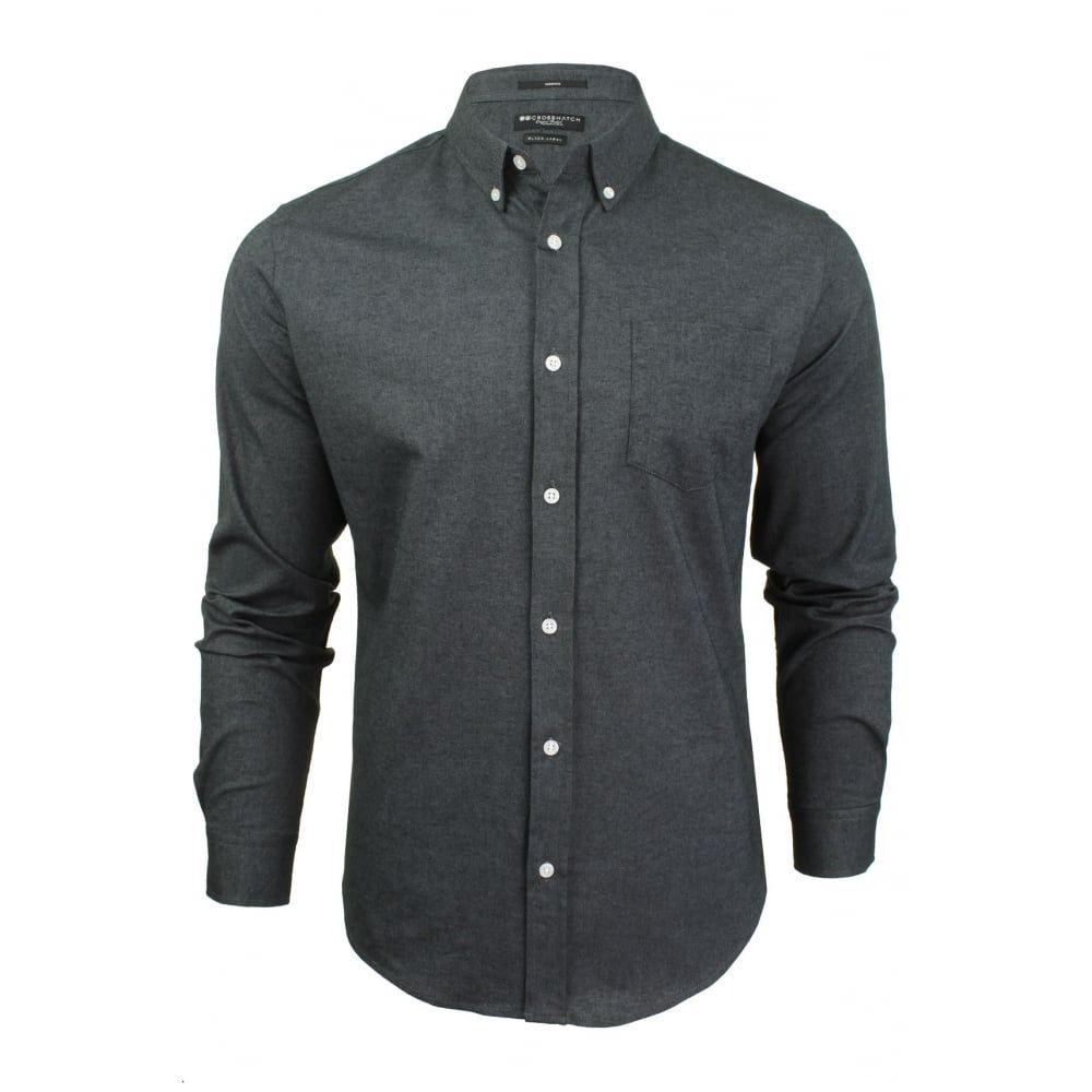 Crosshatch Mens Oxford Almond Cotton Shirt Black
