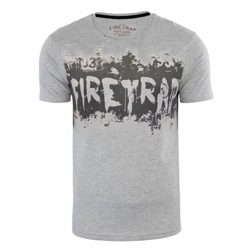 Firetrap Mens Ruxton Branded Designer Casual Blackseal T Shirt Grey Marl