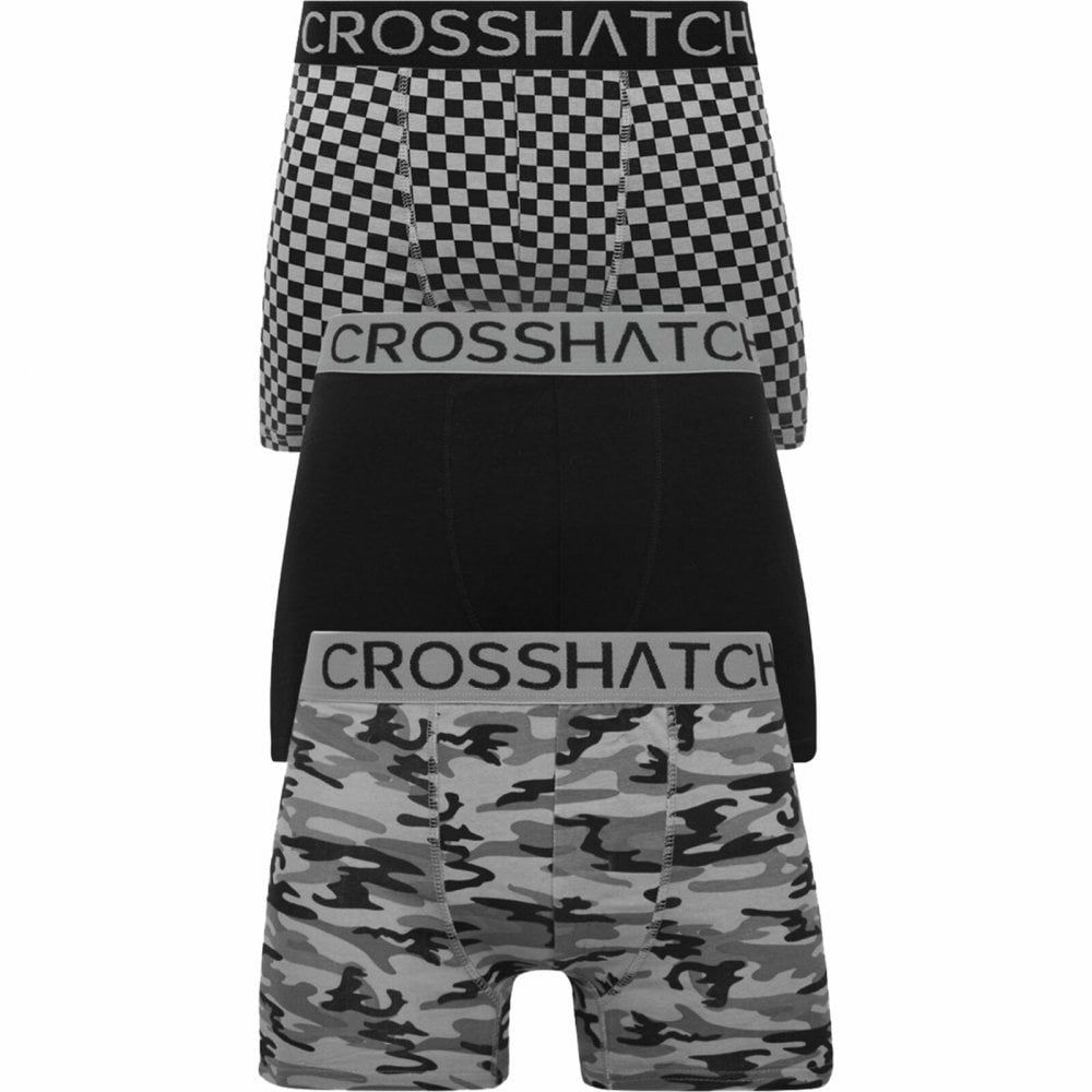 Crosshatch 3 Pack Darner Designer Boxer Trunks Underwear Black