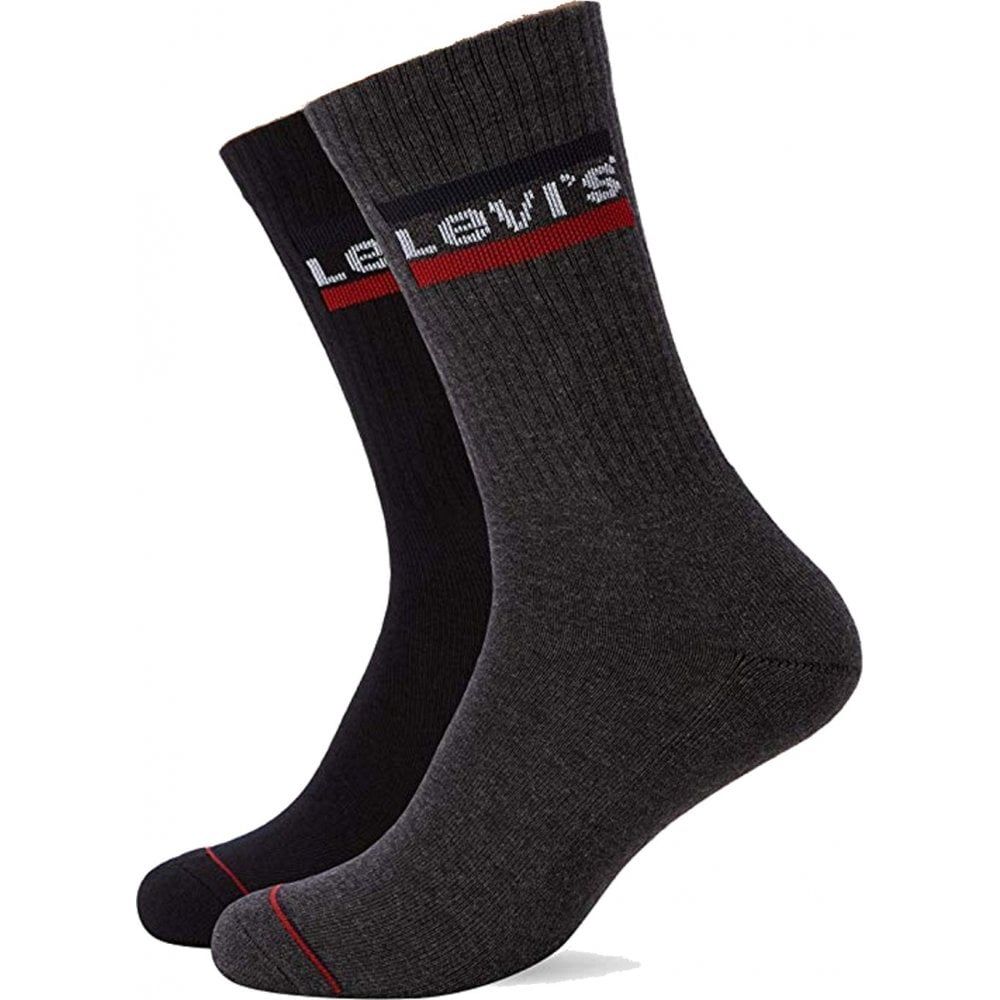 Mens Levis 2 Pack New Branded Logo 120SF Socks Anthracite Melange Black