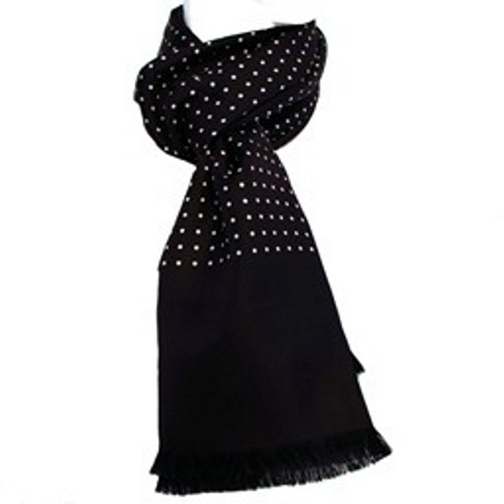 Warrior Luxury Silk Scarf with Wool Back Black Polka Dot