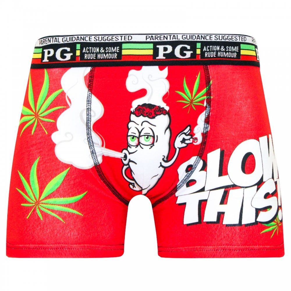 Mens PG Men's Blow This Cartoon Novelty Boxer Shorts Trunks Red