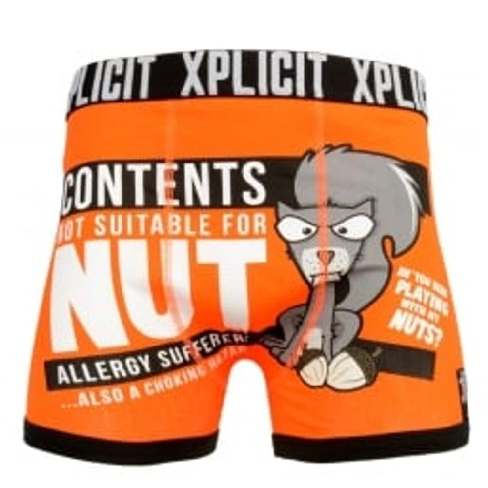 Xplicit Men's Funny Rude Allergies Geek Cartoon Novelty Boxer Shorts Trunks Red Orange