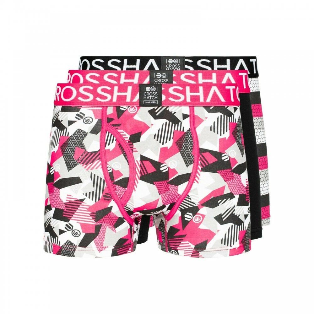 Crosshatch 3 Pack Crystaline Designer Boxer Trunks Underwear Fuchsia