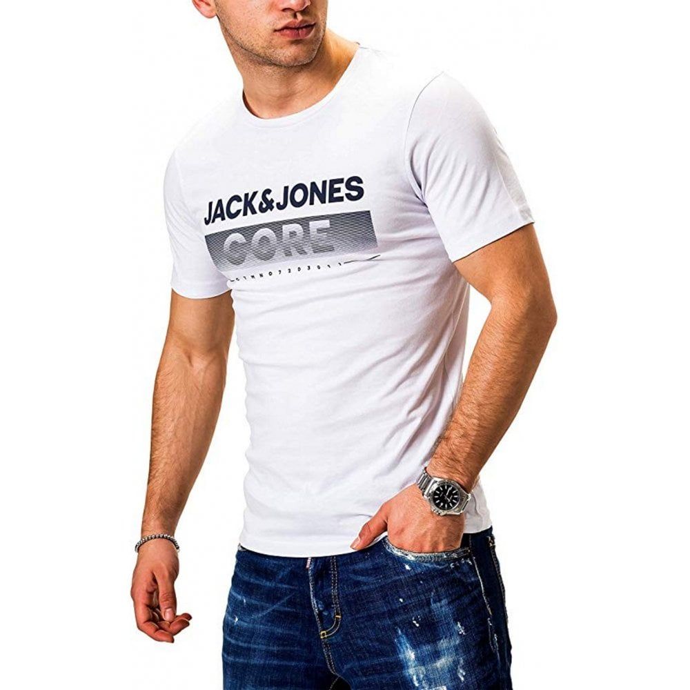 Mens Jack & Jones New Town Designer Classic T Shirt White