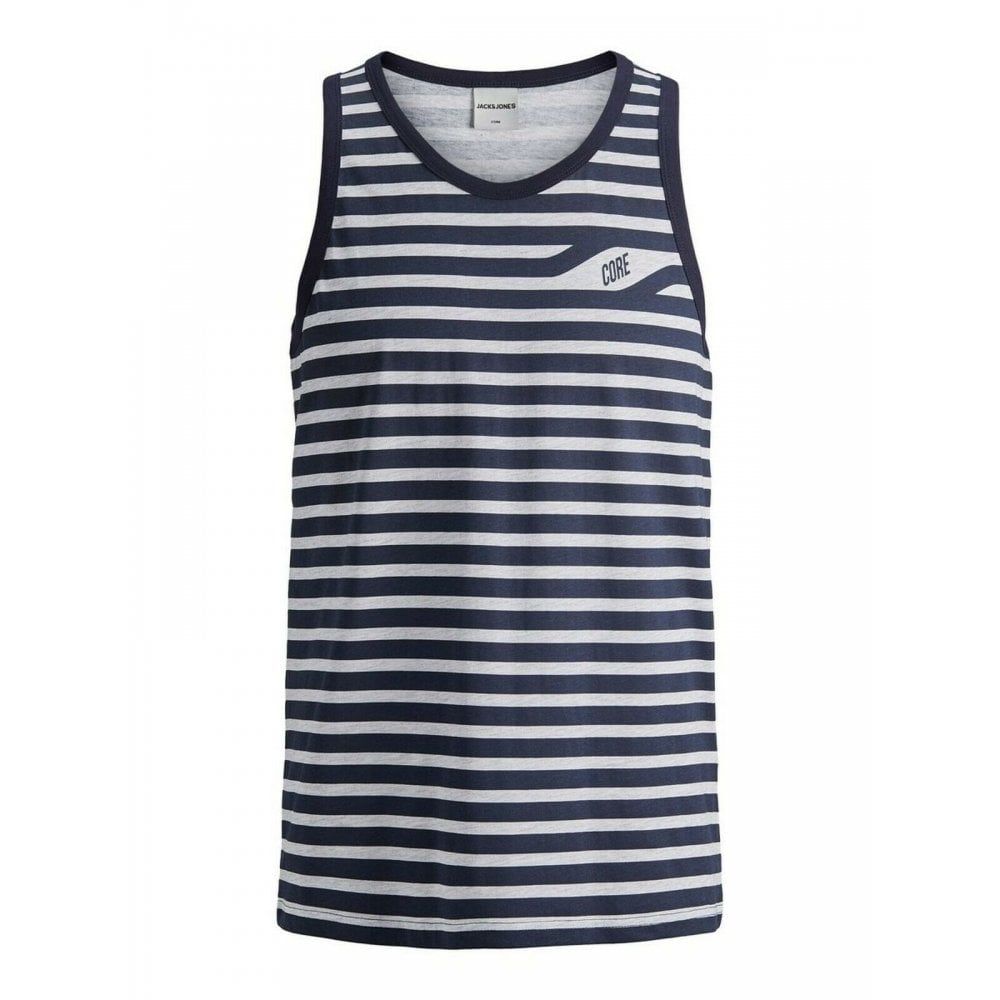Jack & Jons Mens Designer Striped Branded Craig Tank Vest Maritime Blue