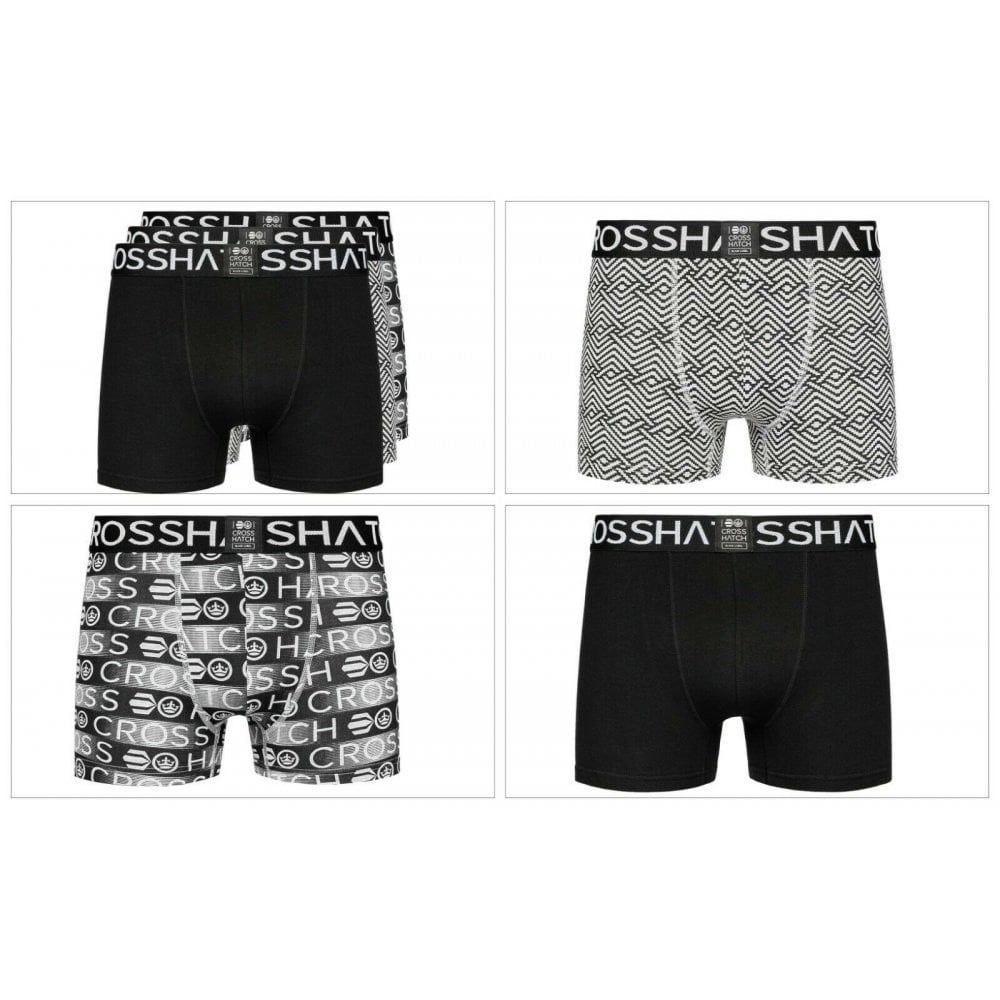 Crosshatch 3 Pack Ricochet Designer Boxer Trunks Underwear Greys