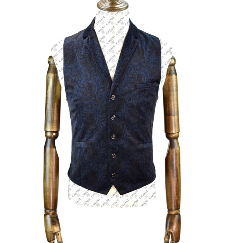 Cavani Enna Mens Paisley Slim Fit Casual Waistcoat Navy