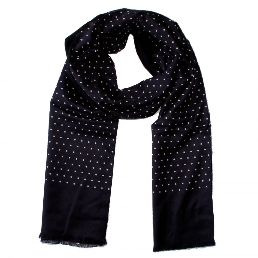 Warrior Clothing Mod Vintage Tassled Scarf Black Polka Dot