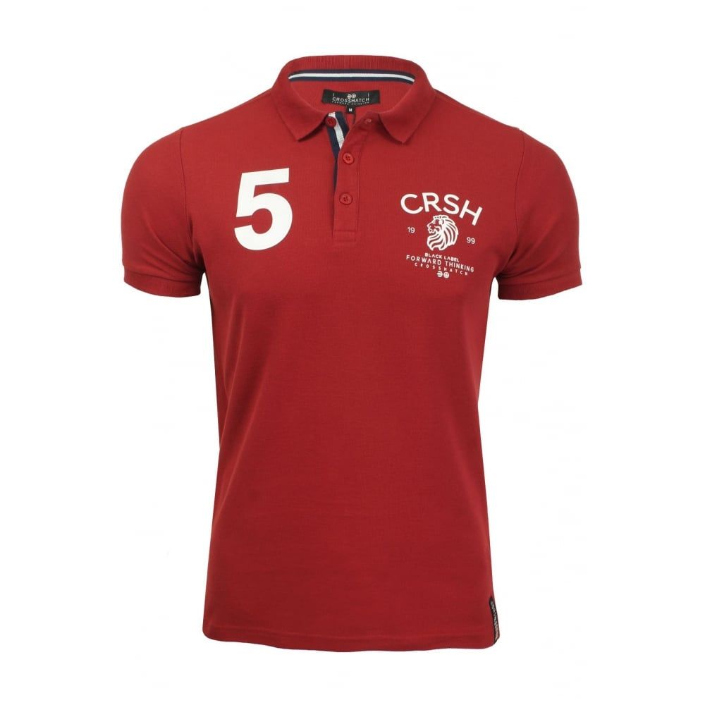 Crosshatch Aichi Mens Authentic Casual Designer Pique Polo Shirt Red Dahlia