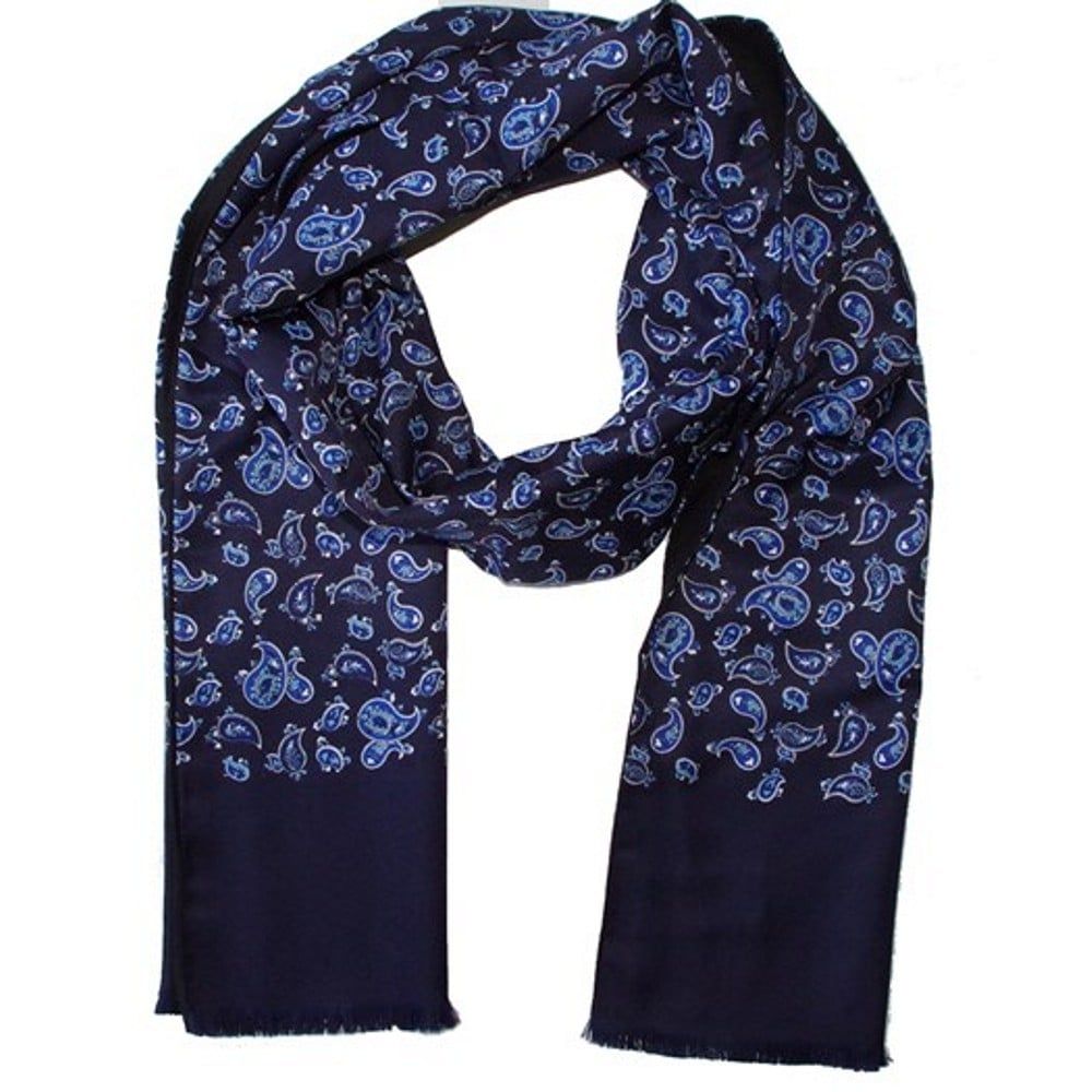 Warrior Clothing Mod Vintage Tassled Scarf Navy Paisley