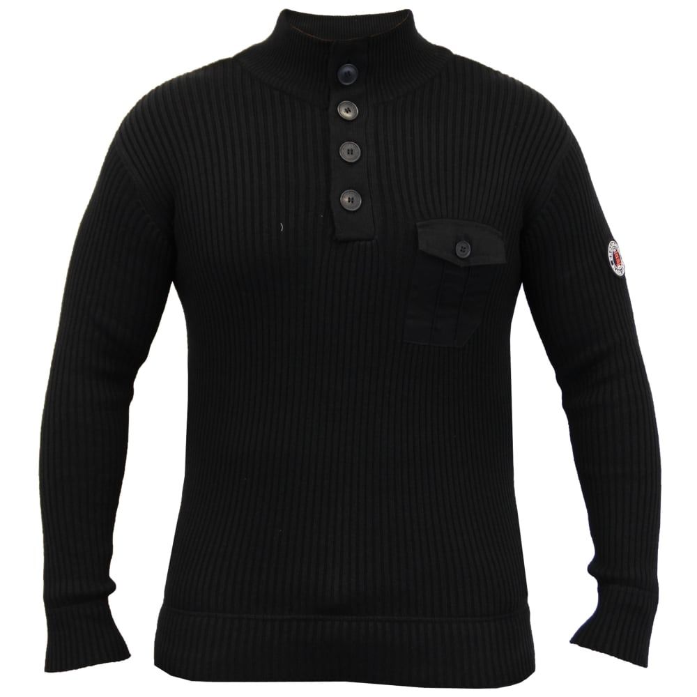 Crosshatch Pendalton Cotton Ribbed Funnel Neck Knit Jumper Black