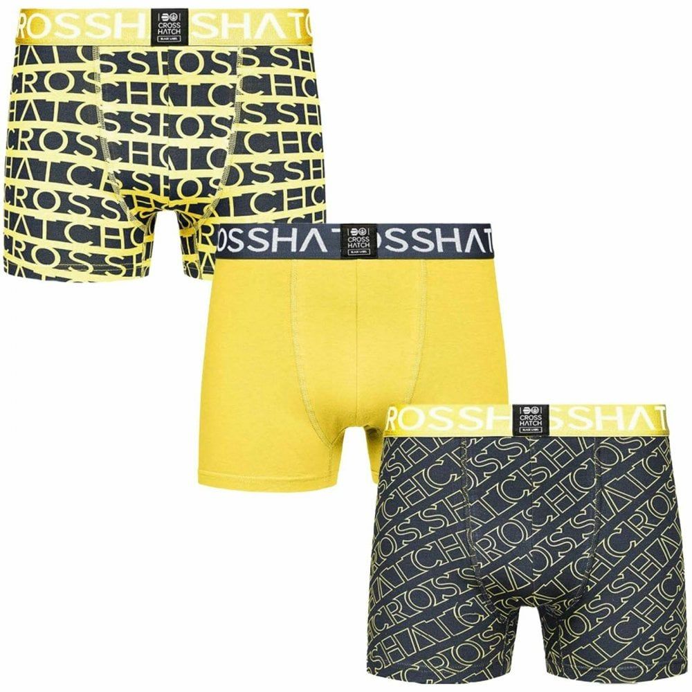 Crosshatch 3 Pack Typeline Designer Boxer Trunks Underwear Yellow