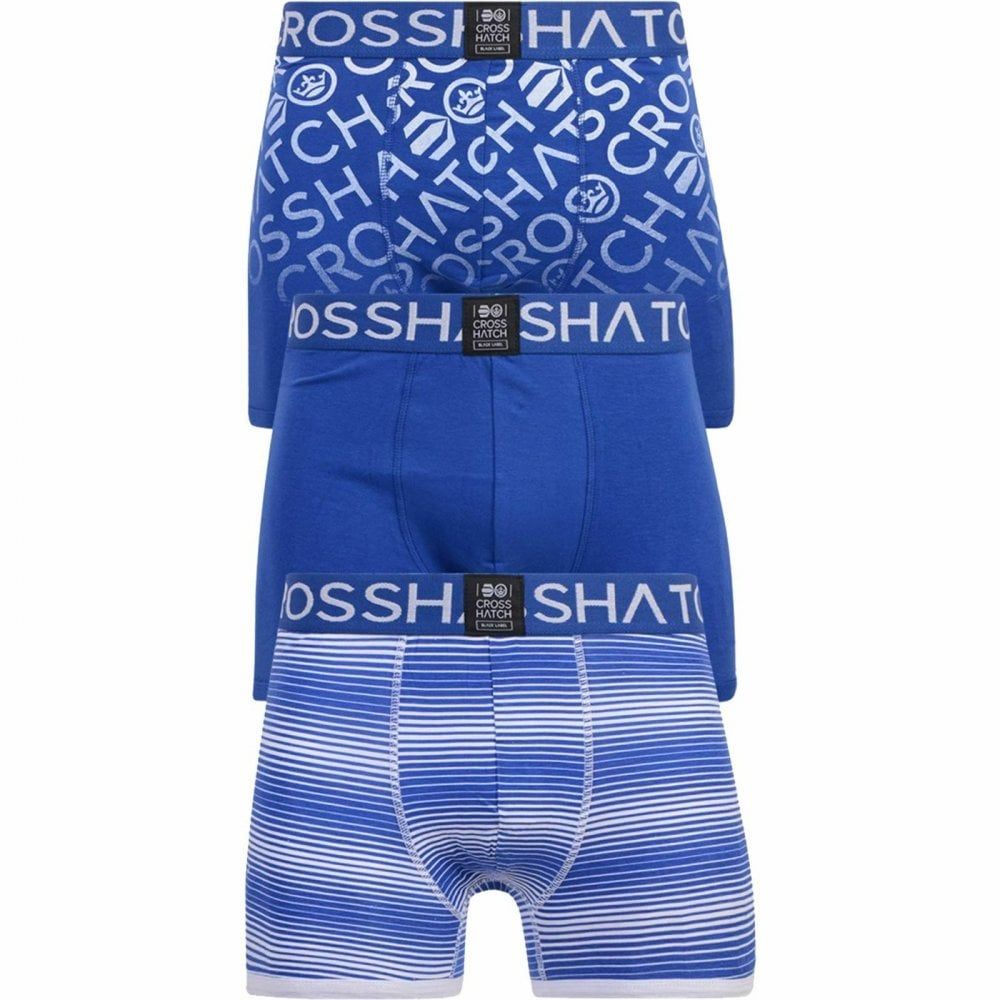 Crosshatch 3 Pack Formbee Designer Printed Boxer Trunks Underwear Blue