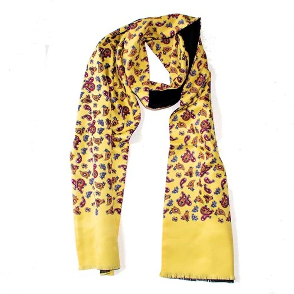 Warrior Clothing Mod Vintage Tassled Scarf Mustard Paisley