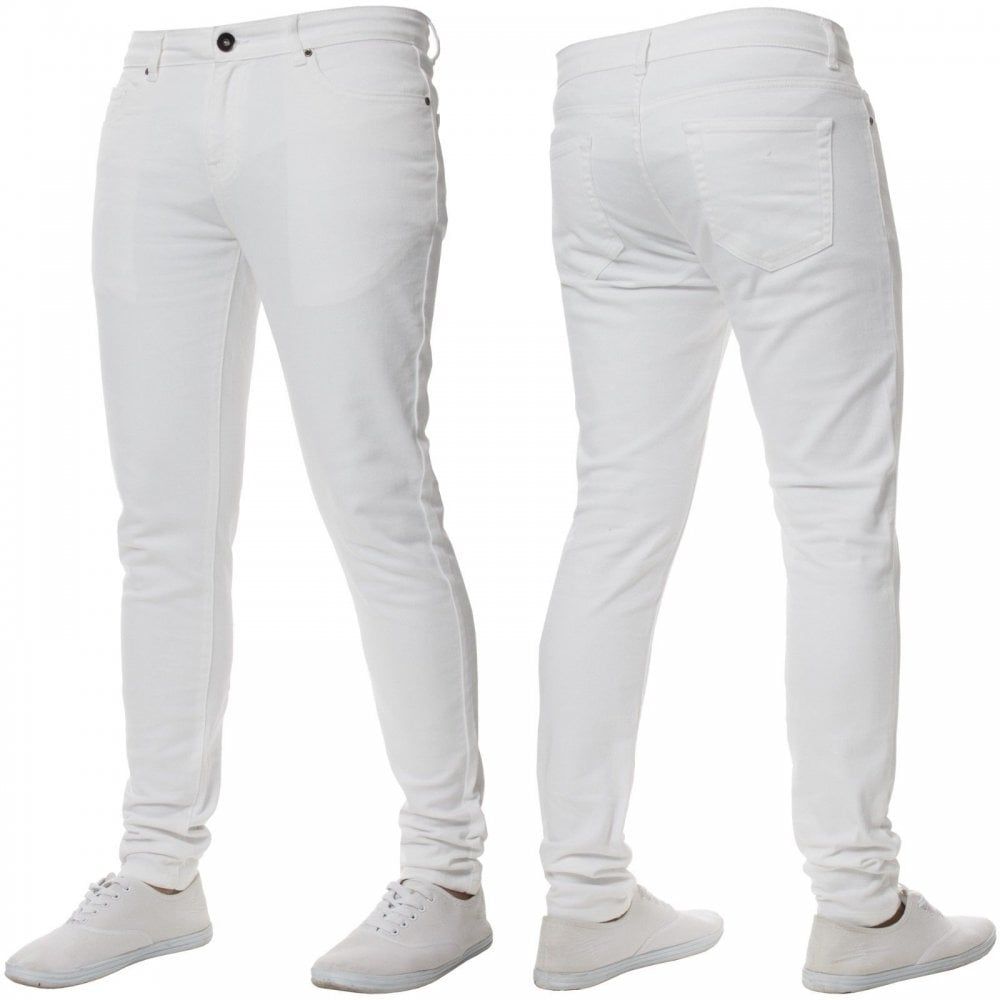ENZO Mens New Designer Stretch Super Skinny Denim Jeans White