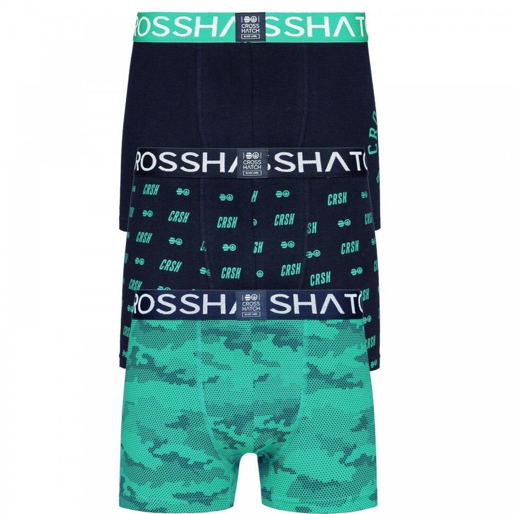 Crosshatch 3 Pack Camogo Designer Boxer Trunks Underwear Ultramarine Green