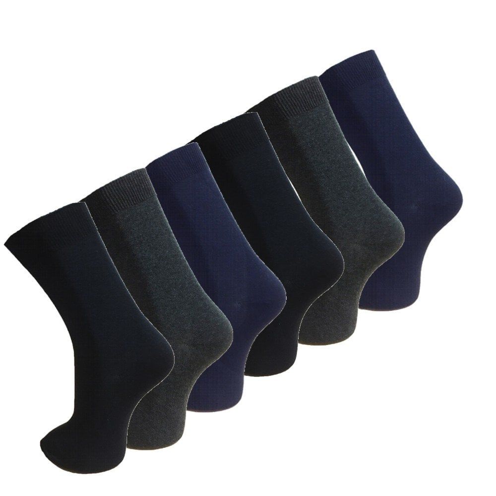 6 Pack Mens Black Navy Grey Cotton Rich Calf Socks Uk Size 6-11 Work Socks Best Quality